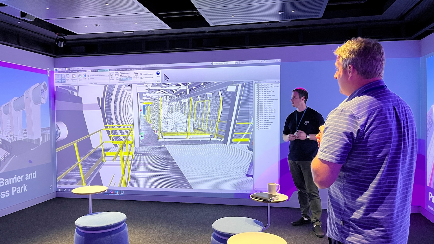 Matt Walker and Jack Mees of AtkinsRéalis present their work on the Bridgwater Tidal Barrier in the AtkinsRéalis Lava Lab